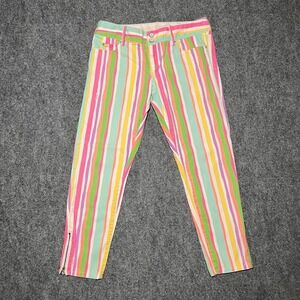Lilly Pulitzer Worth Skinny Mini Zip Jeans Multicolor Striped Size 8, 27" Inseam